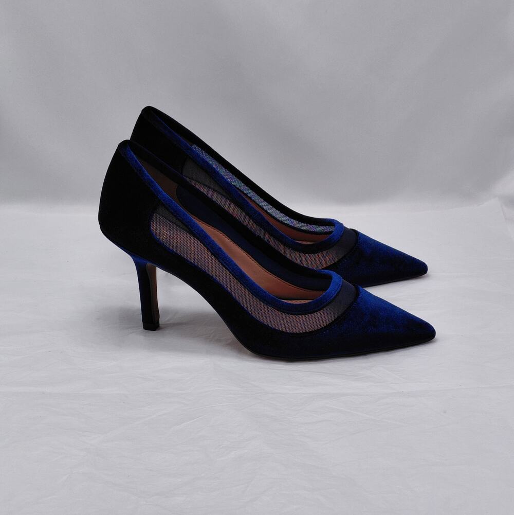 Linea Paolo Pumps Size 9 Navy Velvet Pointed Toe Chic Dress Heels Wedding Party